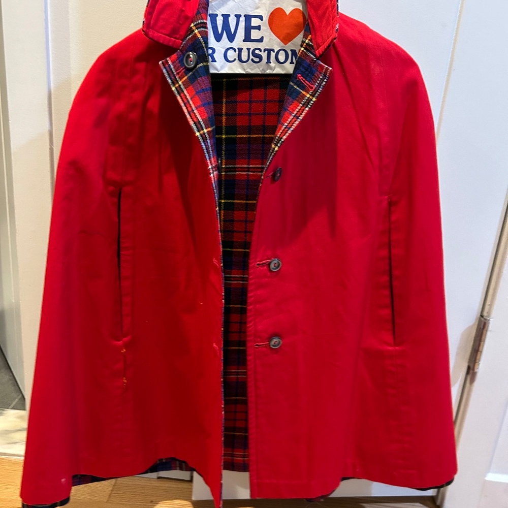 VINTAGE xs reversible cape coat red poplin/tweed plaid